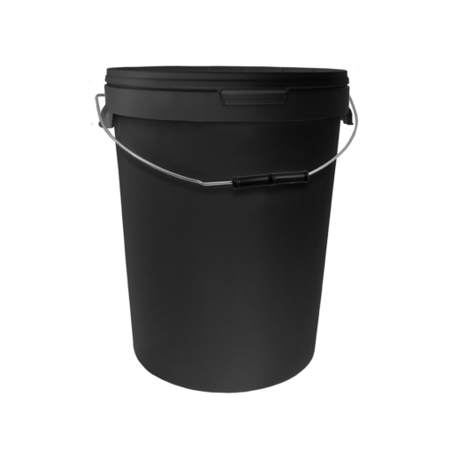 25L Round Black Bucket With Metal Handle & Lid