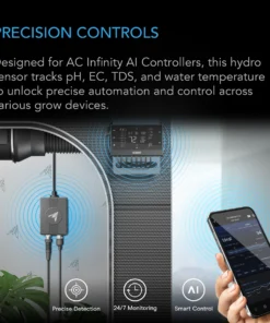 Alternative view of AC Infinity Hydro Sensor for Controller AI+, Precise pH, EC, TDS and Water Temp Data Tracking, Enables Equipment Control Programming