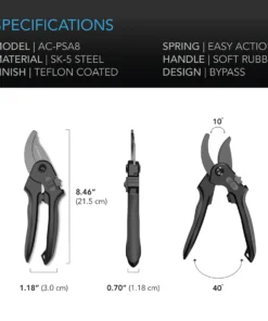 Alternative view of AC Infinity Stainless Steel Pruning Shear, 8” Bypass Blades