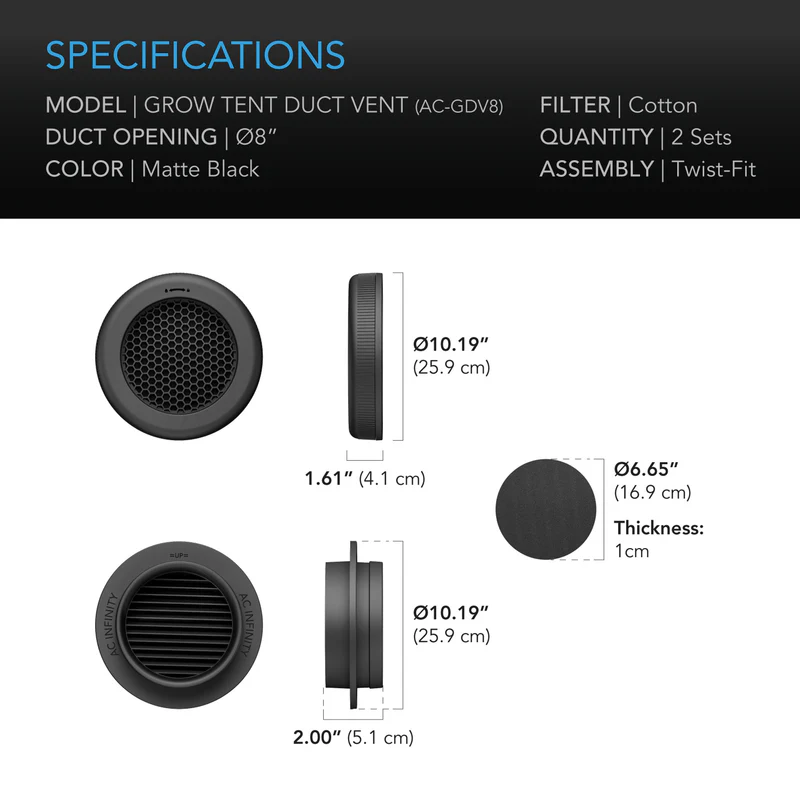 AC Infinity Grow Tent Duct Vent Attachment, 8-Inch 2 Pack, Light-Blocking & Dust-Resistant - Image 7